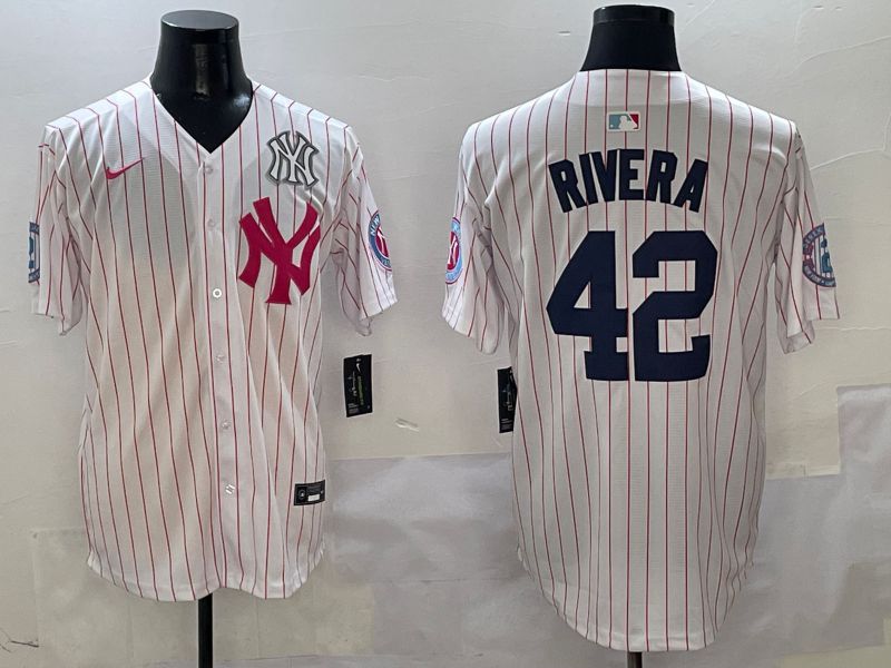 Men New York Yankees #42 Rivera White Stripe Jointly Name Nike 2025 MLB Jersey style 6->new york yankees->MLB Jersey
